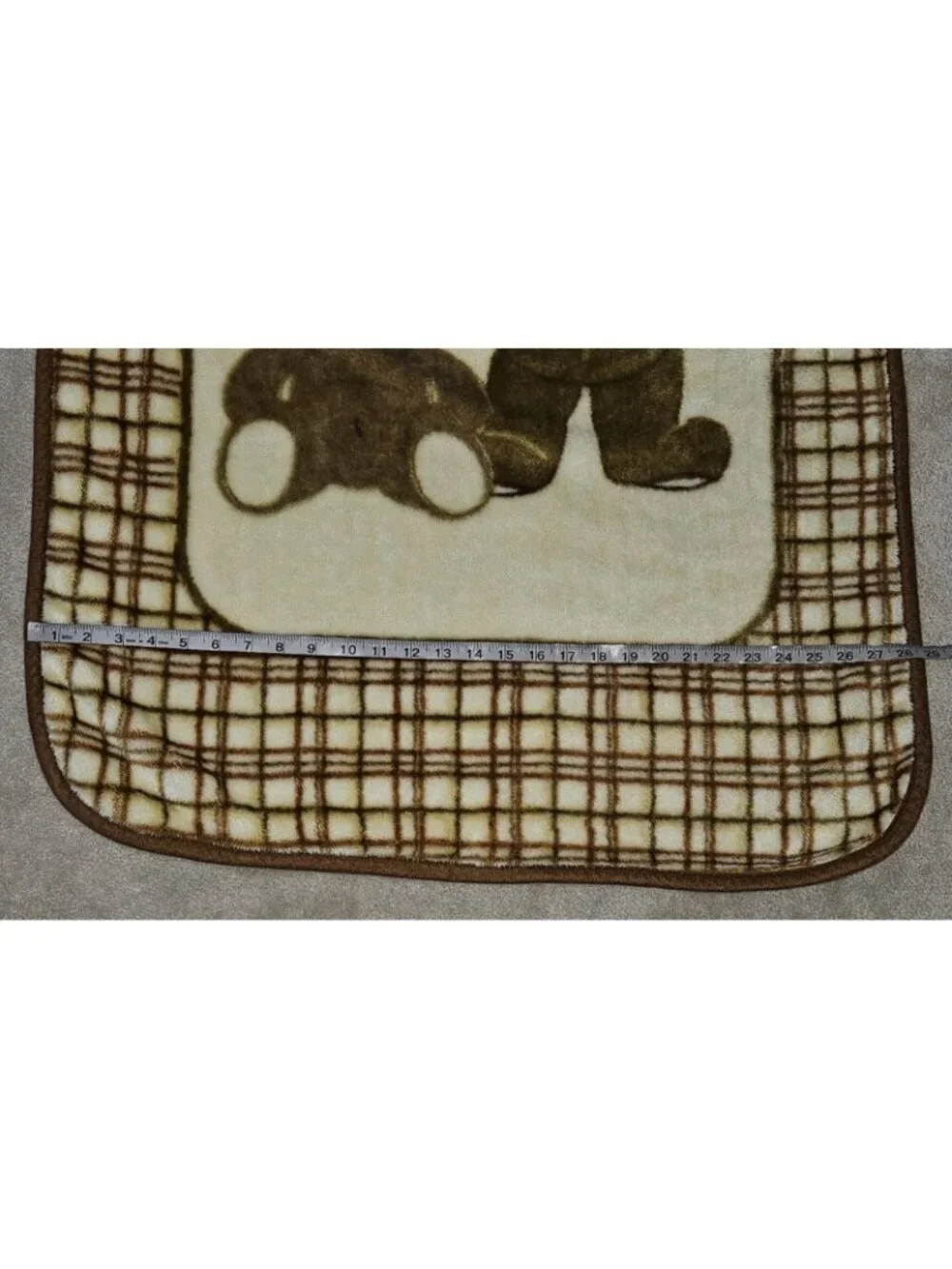 VTG Eddie Bauer Brown Teddy Bear Baby Blanket Bees Plaid Acrylic Blend 30x45